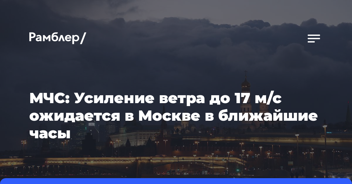 МЧС: Усиление ветра до 17 м/с ожидается в Москве в ближайшие часы