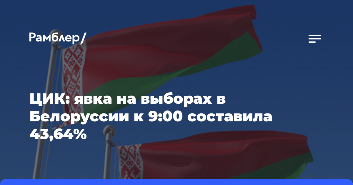 ЦИК: явка на выборах в Белоруссии к 9:00 составила 43,64%